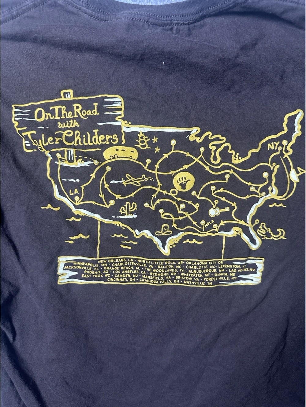 Tyler Childers On The Road Tour Map Graphic T Shirt Black Country Mens M